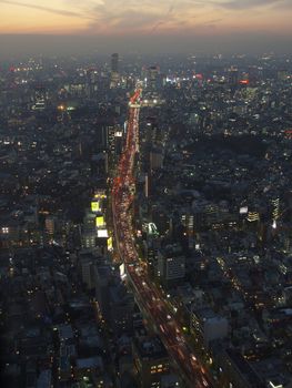 a view of tokyo from above at dusk