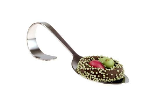 one appetizer spoon with a chocolate candy