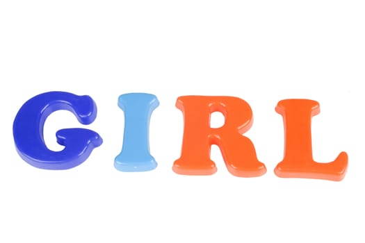 the word "girl" made of colorful letters