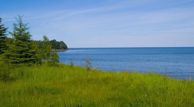 Flood Bay along the North shore of Lake Superior in lush Spring greens