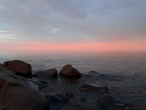 infinite pastel peach sunset on Lake Superior