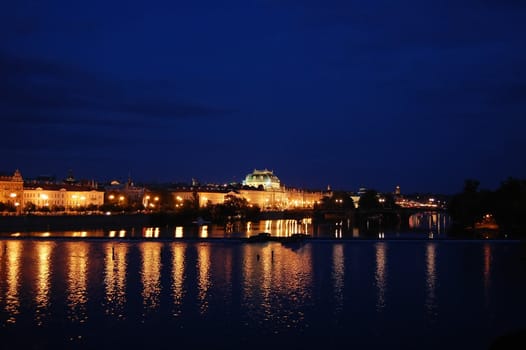 view of Prague by night in Czech Republic