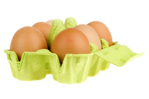 six eggs in a green box