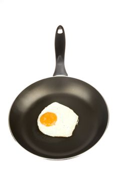 a fried egg in a pan on a white background