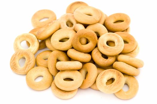 Heap of bread ring on a white background.