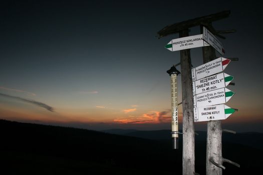 tourist trails in Szklarska Poreba, Poland, sunset