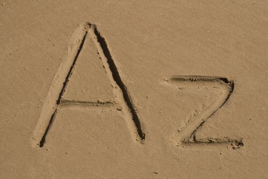 A, z letters on the sand