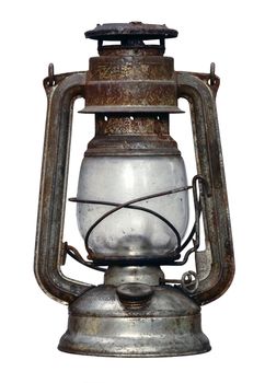 Shot of the antique time-worn kerosene lamp - over white background - isolated