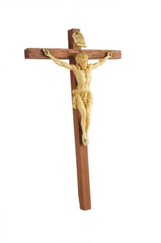 wooden crucifix isolated over a white background