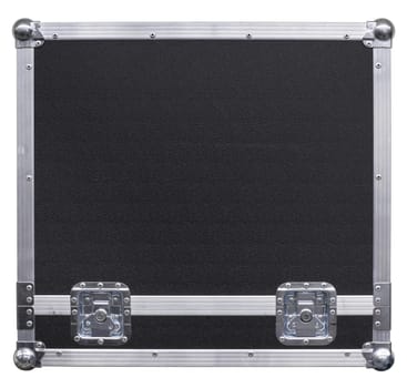 A background isolated image of a equipment crate with reinforced metal corners.  Background image for music-related shipping and touring.