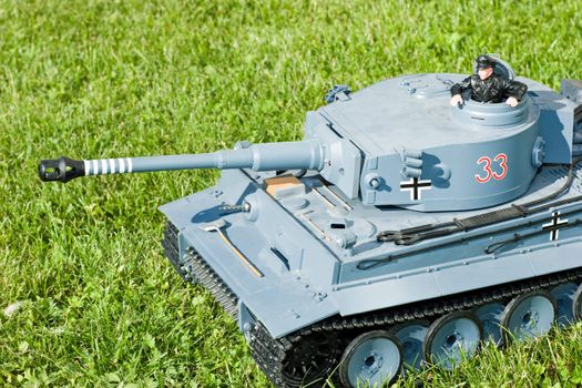 German heavy tank of World War II model on a grass