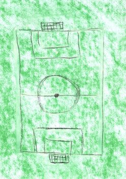 crayon sketch of a football field on white paper