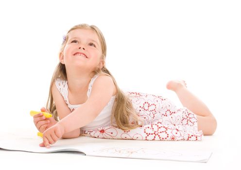 Lovely girl painting with soft-tip pen isolated