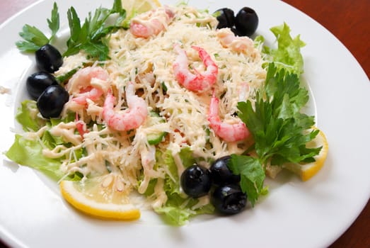 Salad with shrimps .Italian kitchen.close up