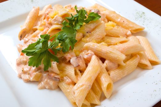 The Italian paste on a plate close up