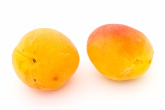 Two big apricots on on a white background