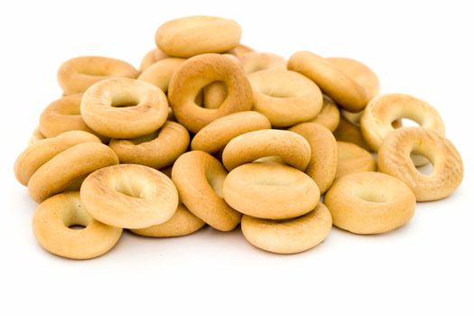 Heap of bread ring on a white background.