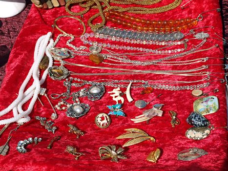 Display of antique jewelry in a flea market     