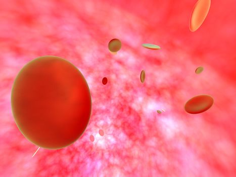 Bloodstream with Hemoblogin Cells. Natural rough surface. 3D rendered Illustration.