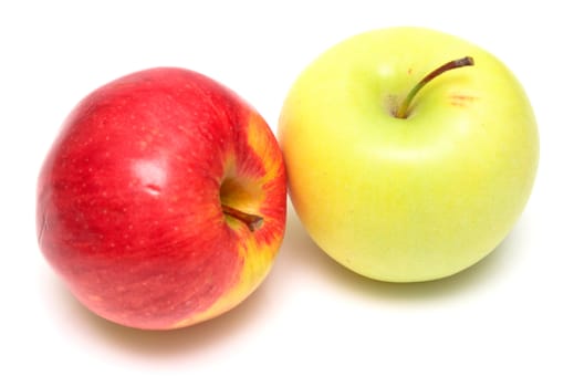 Red and yellow apples on the white background. Isolated. Shallow DOF