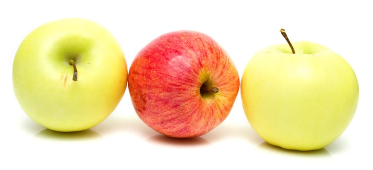 Red and yellow apples on the white background. Isolated. Shallow DOF