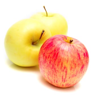 Red and yellow apples on the white background. Isolated. Shallow DOF