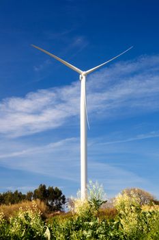 Wind turbine on a beautiful green meadow, energy concept