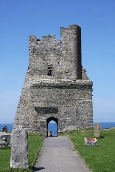 Castle Aberystwyth Wales UK, blue skies and sea