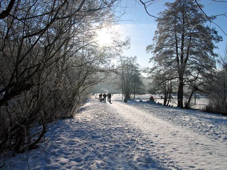 City park of Odende Denmark full of snow in the winter