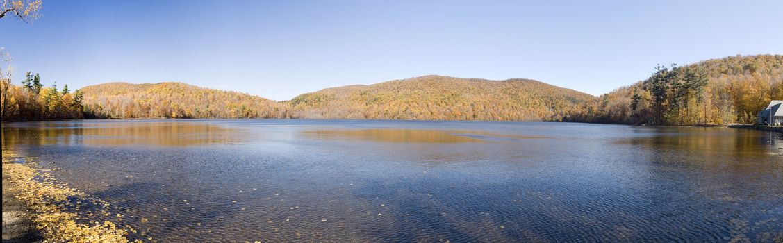 Panoramic view of a lake and mountains