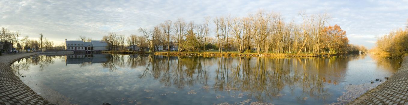 Panoramic view of a lake and a park in Terrebonne city Quebec Canada