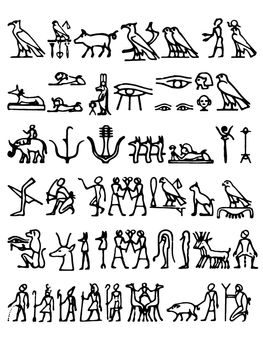 a cllection of black hieroglyphs on a white background