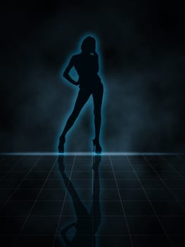 Illustration of a woman glowing silhouette on black background