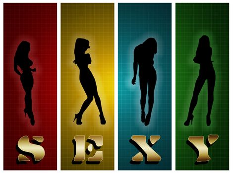 Illustration of women silhouettes and word sexy