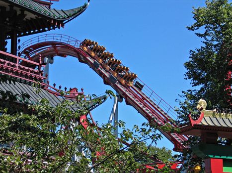 Rollercoaster ride in Tivoli Gardens Copenhagen Denmark