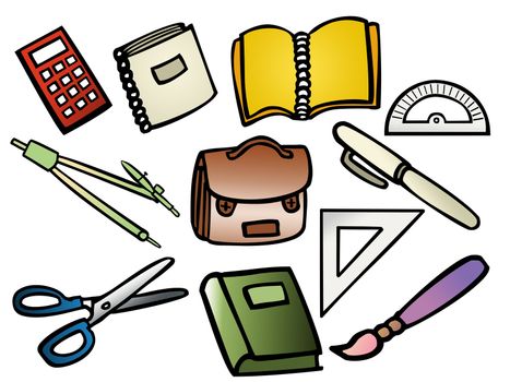 Vector based illustrations of school supplies