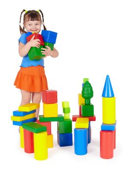 Happy smiling children playing with colorful toys on white
