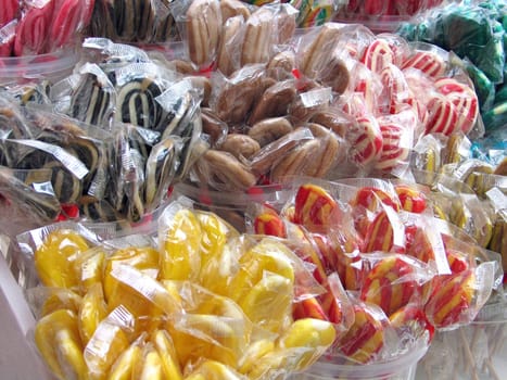 Wide selection of lollipops on a market stand
