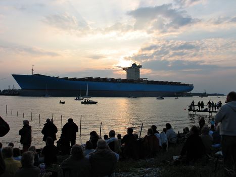 The world's biggest container ship - rolling ceremony in Denmark