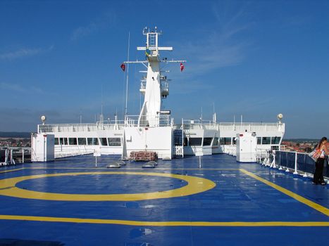 Helicopter landing Helipad on a ferry ship
