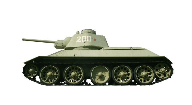 Authentic T-34 Russian tank isolated on white with detailed clipping path