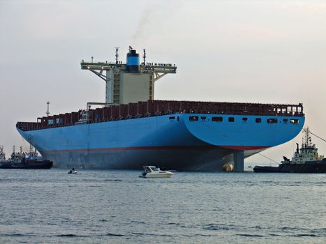 Emma Maersk - The world's biggest container ship in the rolling ceremony in Denmark