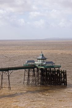 The end of Clevedon pier in the Bristol Channel on a blustery winter's day