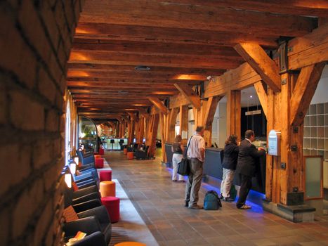 Hotel reception area in an old hotel