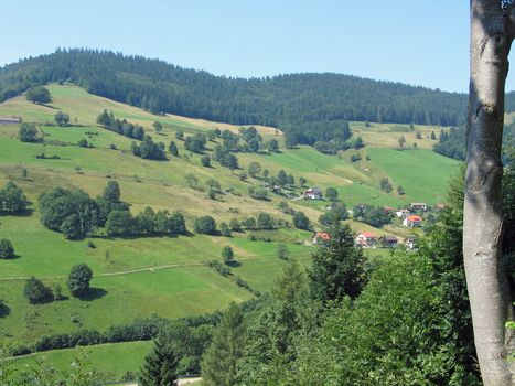 View of mountains and villages in the Blackforest area Germany