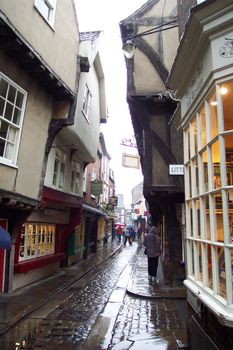 a medieval street in the old part of york in the uk