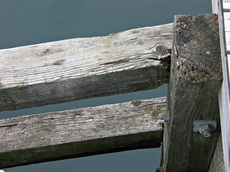 Close up details of parts of a wooden dock