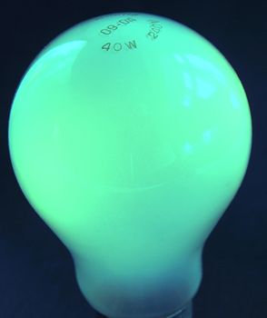 green bulb over a black background