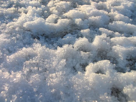 Small details of snow in close-up view