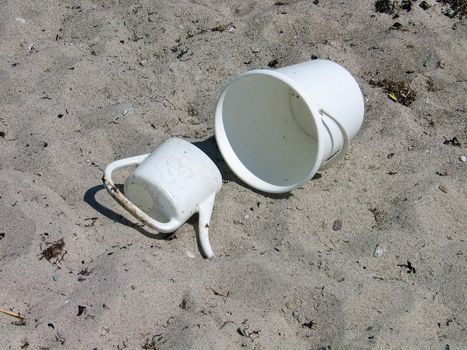 Plastic children's toys on the beach